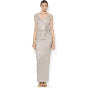 Ralph Lauren Sleeveless Gold Metallic Ruched Gown